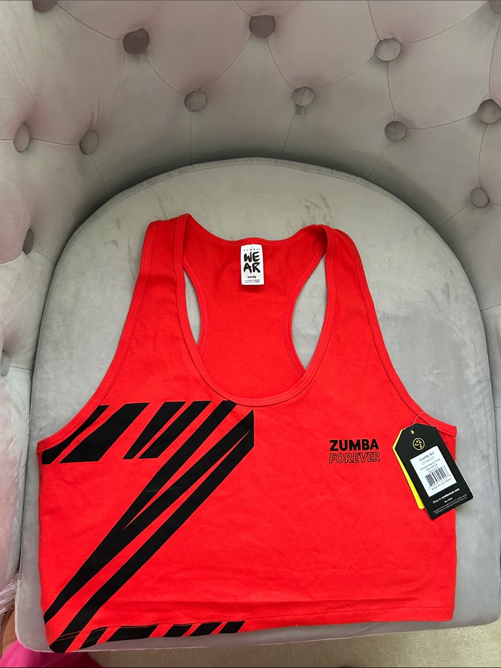 Zumba Fitness Red Racerback Crop Tank with Black Graphic